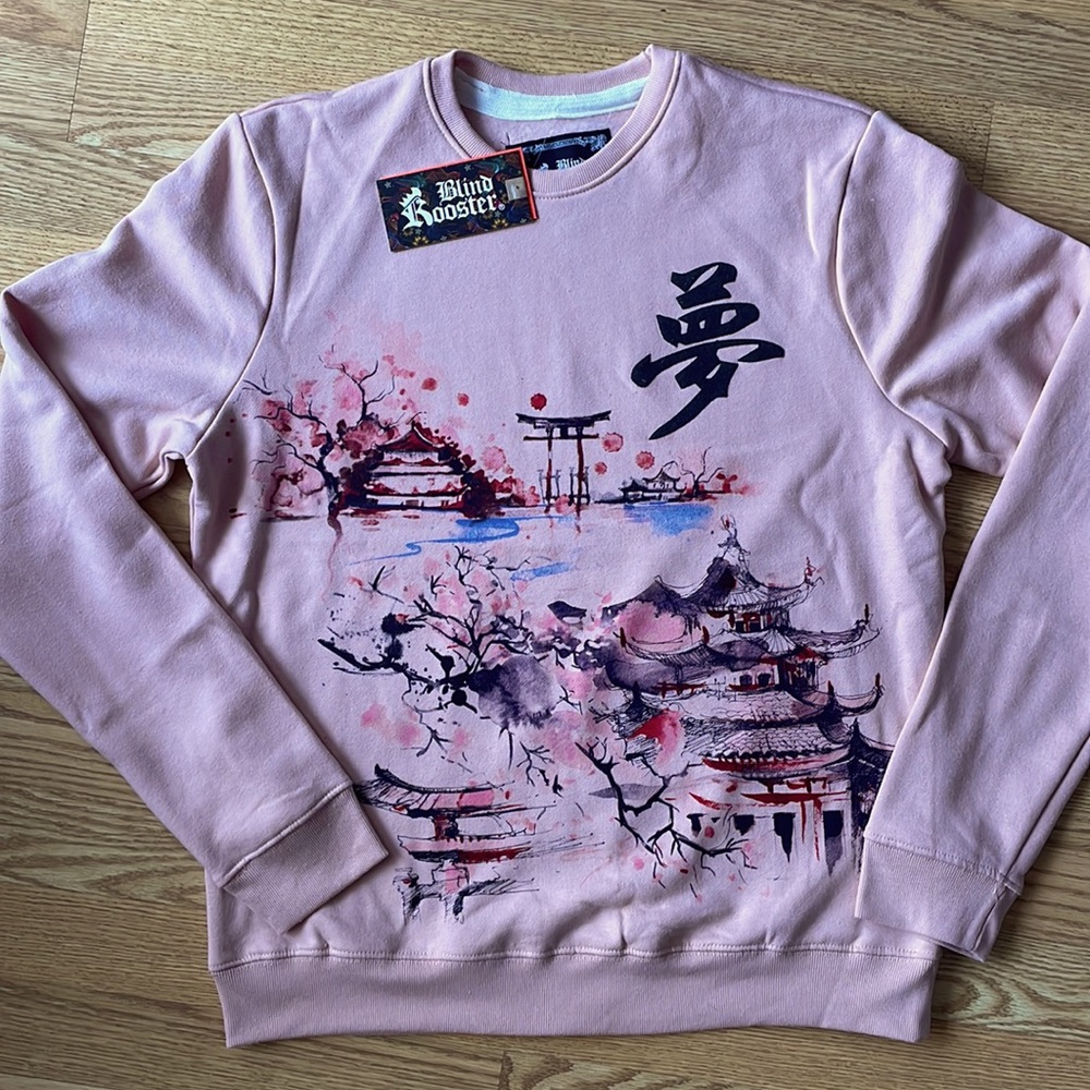 Blind Rooster pink unisex asian inspired sweater sweatshirt Large brand new NWT